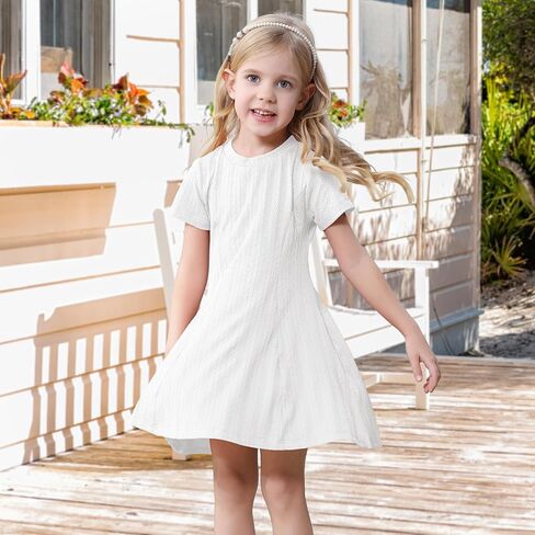 Neutocd Toddler Baby Girl Dress Short Sleeve A Line Ribbed Knit Skater Twirl Sundress Casual Cute Summer Dresses for Girls in Saudi Arabia