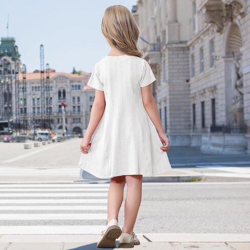 Neutocd Toddler Baby Girl Dress Short Sleeve A Line Ribbed Knit Skater Twirl Sundress Casual Cute Summer Dresses for Girls in Saudi Arabia