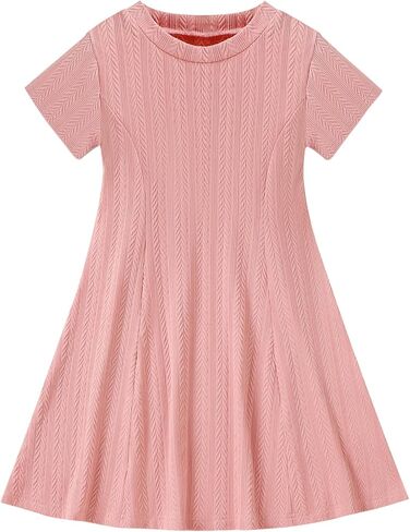 Neutocd Toddler Baby Girl Dress Short Sleeve A Line Ribbed Knit Skater Twirl Sundress Casual Cute Summer Dresses for Girls in Saudi Arabia