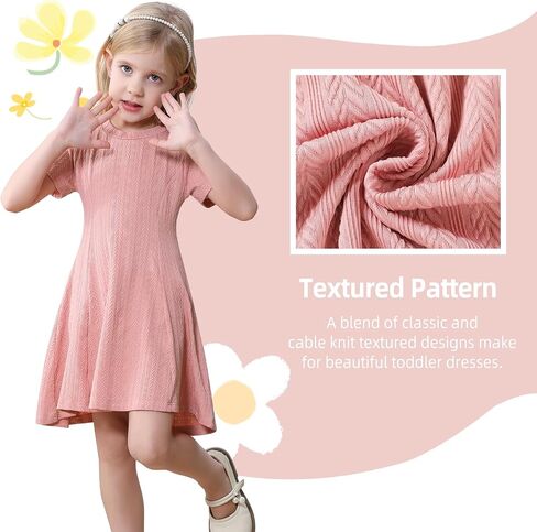 Neutocd Toddler Baby Girl Dress Short Sleeve A Line Ribbed Knit Skater Twirl Sundress Casual Cute Summer Dresses for Girls in Saudi Arabia
