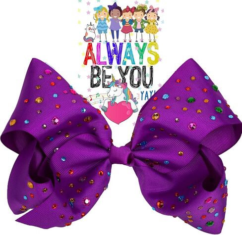 Worldly Finds Hair Clip - Rhinestone Large 8 Inch Bow - Blue, Sky Blue, Pink, Rainbow - Hair Accessories for Girls, Toddlers, Cheer Bows, Large Ribbon Fashion Hair Bow Accessories in Kuwait