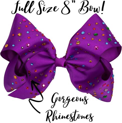 Worldly Finds Hair Clip - Rhinestone Large 8 Inch Bow - Blue, Sky Blue, Pink, Rainbow - Hair Accessories for Girls, Toddlers, Cheer Bows, Large Ribbon Fashion Hair Bow Accessories in Kuwait