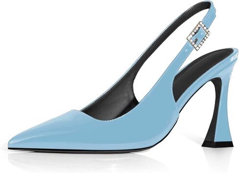 anteikira Women's Closed Toe High Spool Heel Buckle Slingback Pumps Patent Leather Stiletto Heels Fashion Wedding Party Evening Prom Heels for Women in Kuwait