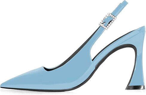 anteikira Women's Closed Toe High Spool Heel Buckle Slingback Pumps Patent Leather Stiletto Heels Fashion Wedding Party Evening Prom Heels for Women in Kuwait