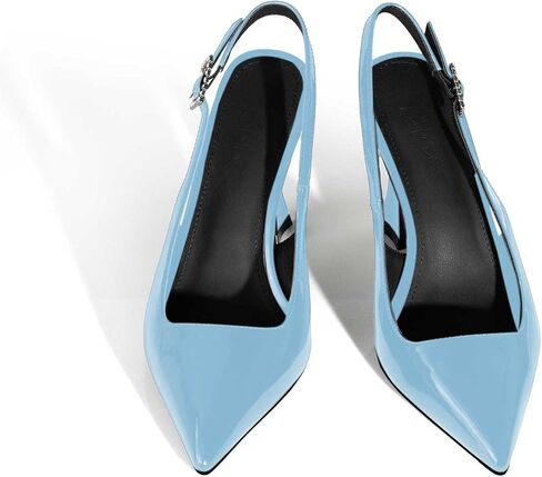 anteikira Women's Closed Toe High Spool Heel Buckle Slingback Pumps Patent Leather Stiletto Heels Fashion Wedding Party Evening Prom Heels for Women in Kuwait