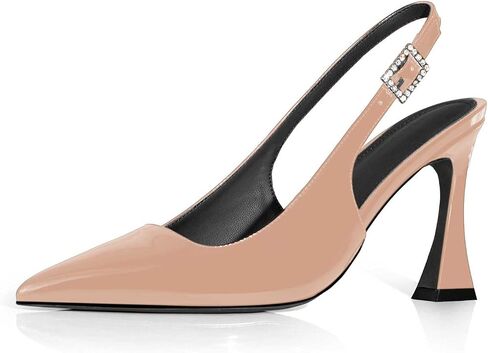 anteikira Women's Closed Toe High Spool Heel Buckle Slingback Pumps Patent Leather Stiletto Heels Fashion Wedding Party Evening Prom Heels for Women in Kuwait