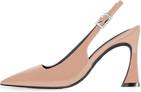 anteikira Women's Closed Toe High Spool Heel Buckle Slingback Pumps Patent Leather Stiletto Heels Fashion Wedding Party Evening Prom Heels for Women in Kuwait