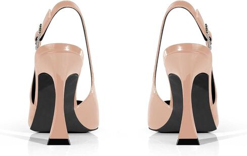 anteikira Women's Closed Toe High Spool Heel Buckle Slingback Pumps Patent Leather Stiletto Heels Fashion Wedding Party Evening Prom Heels for Women in Kuwait