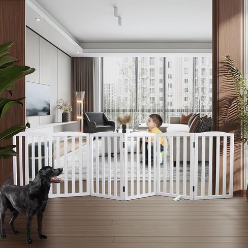 Freestanding Dog Fence Indoor for Doorways White Long Dog Gates for The House Stairs or Hallways, Foldable Pet Gate,Support Feet Included, Puppy Gate Cedar Wood,32 "Height-3 Panels in Saudi Arabia