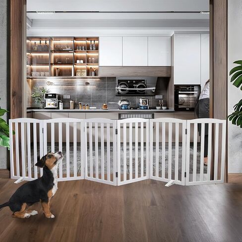 Freestanding Dog Fence Indoor for Doorways White Long Dog Gates for The House Stairs or Hallways, Foldable Pet Gate,Support Feet Included, Puppy Gate Cedar Wood,32 "Height-3 Panels in Saudi Arabia