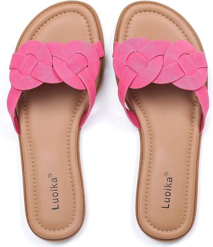 Luoika Women's Wide Width Flat Slides Sandals, Casual Comfortable Summer Beach Shoes Slip on Slide Sandal for Women. in Saudi Arabia