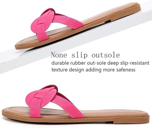 Luoika Women's Wide Width Flat Slides Sandals, Casual Comfortable Summer Beach Shoes Slip on Slide Sandal for Women. in Saudi Arabia