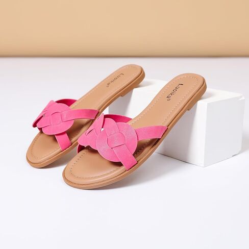 Luoika Women's Wide Width Flat Slides Sandals, Casual Comfortable Summer Beach Shoes Slip on Slide Sandal for Women. in Saudi Arabia