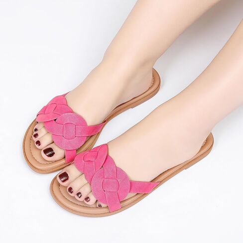Luoika Women's Wide Width Flat Slides Sandals, Casual Comfortable Summer Beach Shoes Slip on Slide Sandal for Women. in Saudi Arabia