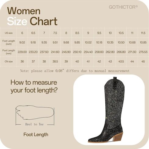 Sparkly Cowboy Boots for Women Pointed Toe Knee High Chunky Heel Western Cowgirl Dress Boots for Wedding Party Side Zipper Pull Tab in Saudi Arabia