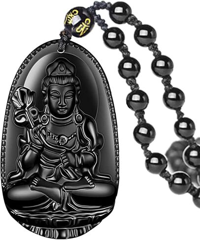 Black Obsidian Necklace Lucky Amulet Protection Pendant with Extended Bead Chain Healing Crystal Stone Talisman Necklaces Jewelry in Kuwait