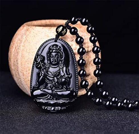 Black Obsidian Necklace Lucky Amulet Protection Pendant with Extended Bead Chain Healing Crystal Stone Talisman Necklaces Jewelry in Kuwait