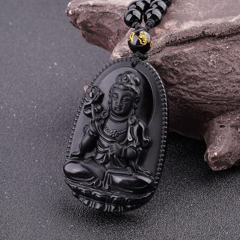 Black Obsidian Necklace Lucky Amulet Protection Pendant with Extended Bead Chain Healing Crystal Stone Talisman Necklaces Jewelry in Kuwait