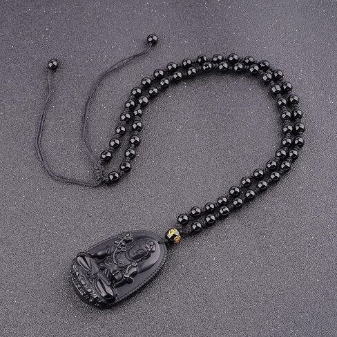 Black Obsidian Necklace Lucky Amulet Protection Pendant with Extended Bead Chain Healing Crystal Stone Talisman Necklaces Jewelry in Kuwait