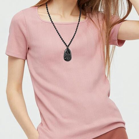 Black Obsidian Necklace Lucky Amulet Protection Pendant with Extended Bead Chain Healing Crystal Stone Talisman Necklaces Jewelry in Kuwait