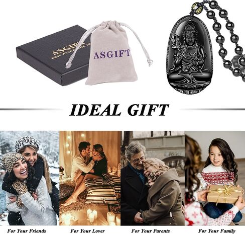 Black Obsidian Necklace Lucky Amulet Protection Pendant with Extended Bead Chain Healing Crystal Stone Talisman Necklaces Jewelry in Kuwait