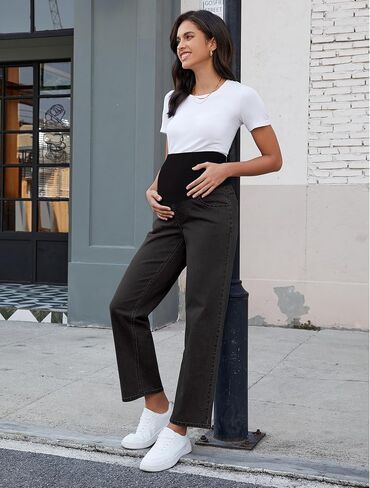 GRAPENT Maternity Jeans for Women Over Belly Comfy Pull On Straight Leg Casual Stretchy Denim Mom Jeans Pregnancy Pants in Saudi Arabia