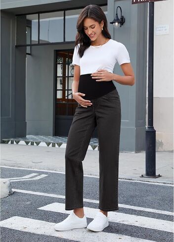 GRAPENT Maternity Jeans for Women Over Belly Comfy Pull On Straight Leg Casual Stretchy Denim Mom Jeans Pregnancy Pants in Saudi Arabia