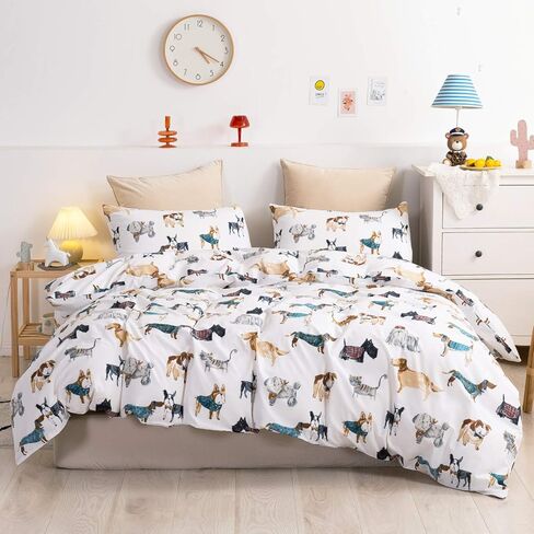 غلاف لحاف Ivellow twin for Kids Cartoon 100 ٪ Cotton Kids 'Cover Cover Sets Dog Animal Devel Cover Cover Ultra Soft Breatable Cute Bedder Bedding Set Zipper Closure Boys Girls Teens in Kuwait