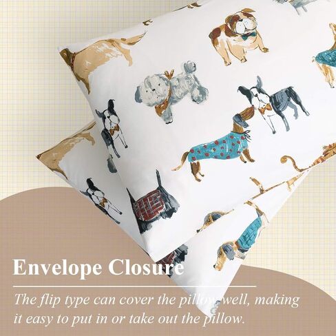 غلاف لحاف Ivellow twin for Kids Cartoon 100 ٪ Cotton Kids 'Cover Cover Sets Dog Animal Devel Cover Cover Ultra Soft Breatable Cute Bedder Bedding Set Zipper Closure Boys Girls Teens in Kuwait