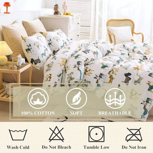 غلاف لحاف Ivellow twin for Kids Cartoon 100 ٪ Cotton Kids 'Cover Cover Sets Dog Animal Devel Cover Cover Ultra Soft Breatable Cute Bedder Bedding Set Zipper Closure Boys Girls Teens in Kuwait