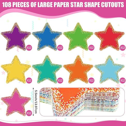 Seajan 108 Pcs Confetti Star Cutouts for Classroom 3.5 Inch Bulletin Board Chalkboard Paper Star Cutouts Decor Assorted Colors Star Accent for DIY Kids Craft School Projects Rustic Party Supplies in Saudi Arabia
