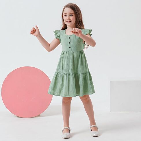 Miipat Toddler Girl Dress Ruffle Sleeveless Summer Cotton Dress Baby Girl Casual Party Dresses Kids Backless A-line Sundress in Kuwait