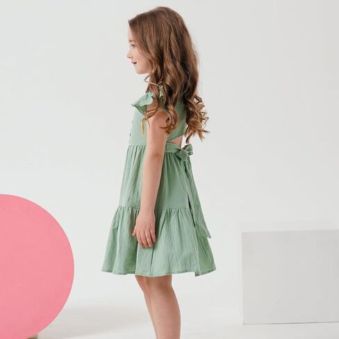 Miipat Toddler Girl Dress Ruffle Sleeveless Summer Cotton Dress Baby Girl Casual Party Dresses Kids Backless A-line Sundress in Kuwait