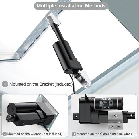 Justech 200mm 8 "محرك المحرك الخطي الثقيلة 3000N 660lbs تيار مستمر 12 فولت مع تصاعد بين قوسين للسيارات السيارات RV فتحت باب كهربائي الآلات الزراعية الصناعية السفن البضائع نافذة طبية-أسود in Saudi Arabia