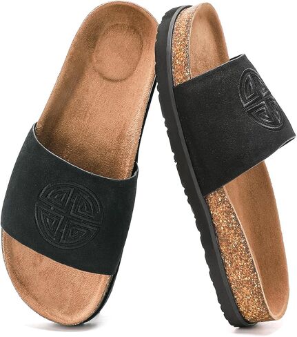 Women's Suede Slide Sandals with Arch Support,Cork Comfortable Summer Flat Sandals for Women 2025 Beach Vacation Shoes,Cute Dressy Sandals Outdoor Slippers in Kuwait