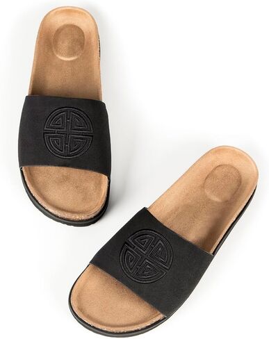 Women's Suede Slide Sandals with Arch Support,Cork Comfortable Summer Flat Sandals for Women 2025 Beach Vacation Shoes,Cute Dressy Sandals Outdoor Slippers in Kuwait