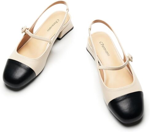 C.Paravano Women's Mary Jane Slingback Pumps Low Heel Dress Shoes Closed Square Toe Slingback for Office, Party & Daily Wear in Kuwait