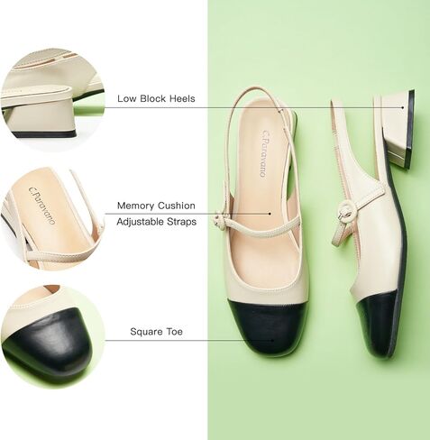 C.Paravano Women's Mary Jane Slingback Pumps Low Heel Dress Shoes Closed Square Toe Slingback for Office, Party & Daily Wear in Kuwait