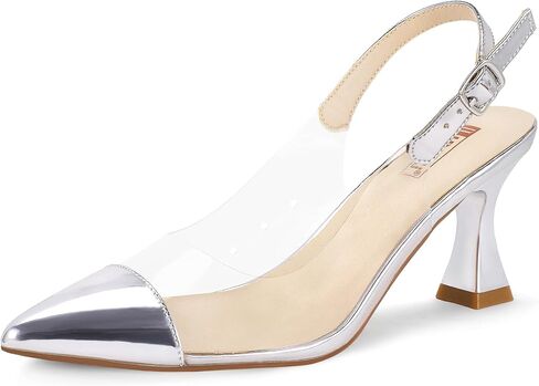 IDIFU IN3 Slingback Clear Heels Women's Pumps Closed Pointed Toe Kitten Low Short Heels Dress Shoes for Women Wedding Bridal Bridesmaid Prom Party Sexy Dressy Cute Trendy Pumps Shoes in Saudi Arabia