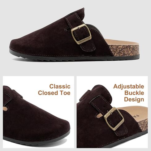 Womens Mens Suede Clogs Leather Mules with Adjustable Buckle Slip On Cork Footbed Sandals Arch Suppor Comfort Potato Shoes in Saudi Arabia