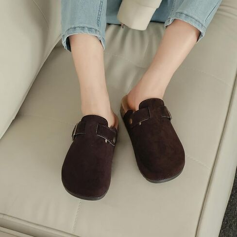 Womens Mens Suede Clogs Leather Mules with Adjustable Buckle Slip On Cork Footbed Sandals Arch Suppor Comfort Potato Shoes in Saudi Arabia