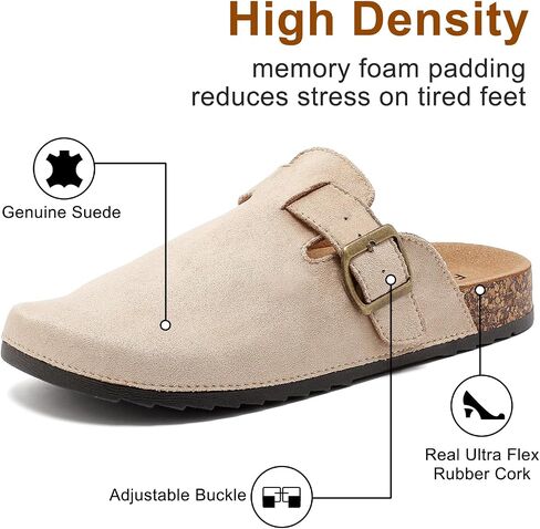 Womens Mens Suede Clogs Leather Mules with Adjustable Buckle Slip On Cork Footbed Sandals Arch Suppor Comfort Potato Shoes in Saudi Arabia