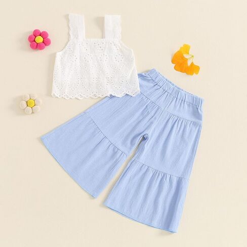 AOPWSRLYI Kids Baby Baby Girls Summer Cotton Linen Outfit Oldfitalsless Lace Tank Tops Bell-Bott Wide Bants in Kuwait