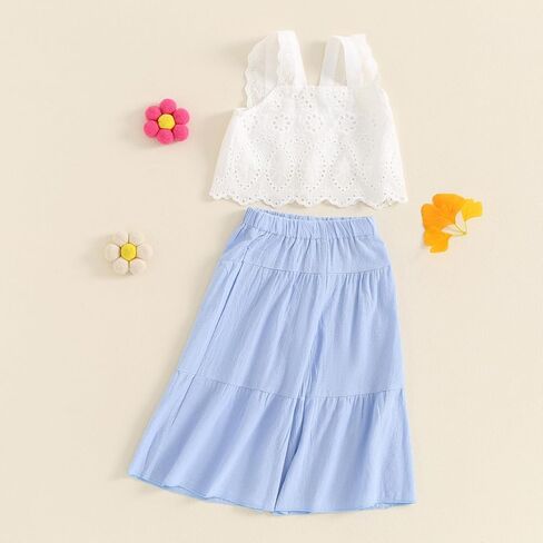 AOPWSRLYI Kids Baby Baby Girls Summer Cotton Linen Outfit Oldfitalsless Lace Tank Tops Bell-Bott Wide Bants in Kuwait