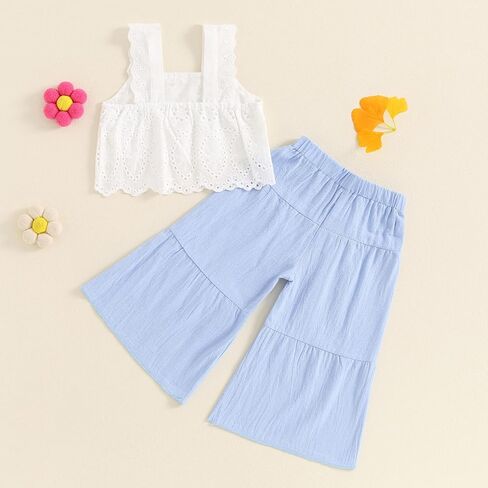 AOPWSRLYI Kids Baby Baby Girls Summer Cotton Linen Outfit Oldfitalsless Lace Tank Tops Bell-Bott Wide Bants in Kuwait