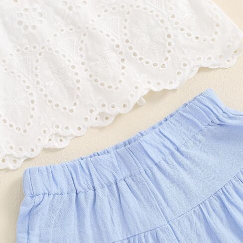 AOPWSRLYI Kids Baby Baby Girls Summer Cotton Linen Outfit Oldfitalsless Lace Tank Tops Bell-Bott Wide Bants in Kuwait