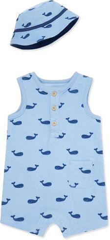 Little Me Clothes for Baby Boys' Terry Romper with Hat, 3 Months - 12 Months in Saudi Arabia