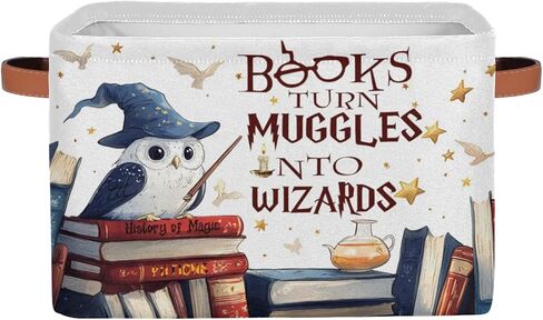 Magic Nursery Decor Baby Basket Large Blue Hat Wand Basket Owl Kid Gift Collapsible Book Shelf Clothes Basket Rectangle Toy Bin 15"x11"x9.5" in Kuwait