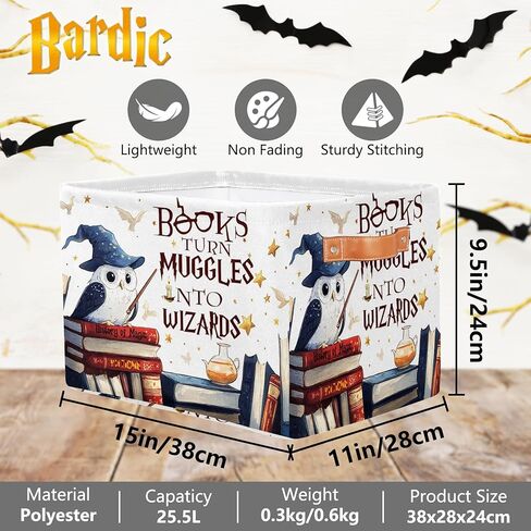 Magic Nursery Decor Baby Basket Large Blue Hat Wand Basket Owl Kid Gift Collapsible Book Shelf Clothes Basket Rectangle Toy Bin 15"x11"x9.5" in Kuwait