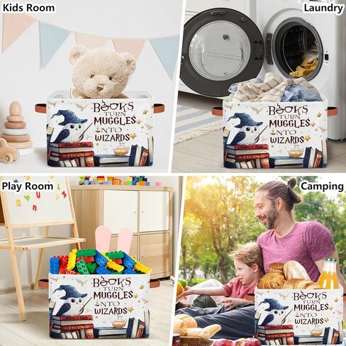 Magic Nursery Decor Baby Basket Large Blue Hat Wand Basket Owl Kid Gift Collapsible Book Shelf Clothes Basket Rectangle Toy Bin 15"x11"x9.5" in Kuwait